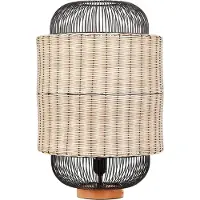 Beliani lampe de table naturel / noir rotin et métal en forme de lanterne câble avec interrupteur fait main boho éclairage du salon et de la chambre à coucher