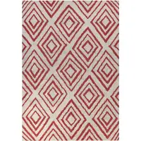 Beliani Tapis coton blanc crème / rouge 160 x 230 cm motif géométrique Shaggy HASKOY (160 x 230 cm)
