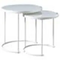 Idimex Lot De 2 Tables D'appoint Leyre Tables Basses Gigognes, Tables À Café Design Industriel, Plateau Rond En Verre Et Cadre Métal, Blanc