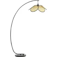 Beliani Lampadaire arc en métal noir avec abat-jour en papier effet rotin