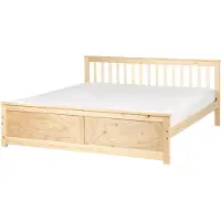 Beliani Lit double en pin brun clair avec sommier à lattes 180x200 cm Pied de lit Tête de lit haute Simple Moderne Design Skandi Chambre à coucher Lit en bois