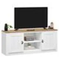 Idimex Meuble Tv Bolton Banc Tv De 138 Cm, Avec Rangement 2 Portes Et 2 Niches, En Pin Massif Lasuré Blanc Et Brun