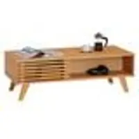 Idimex Table Basse Sean Table De Salon Rectangulaire Design Vintage, Avec 4 Niches Et Des Portes Coulissantes Ajourées, En Pin Teinté/Ciré