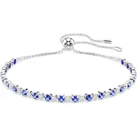 Swarovski Matrix Tennis Armband Gemischte Rundschliffe Blau Rhodiniert, (24 cm, Métal )