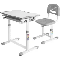 En.casa Ensemble bureau enfant 'Sala' 2 pièces table enfant avec chaise Gris