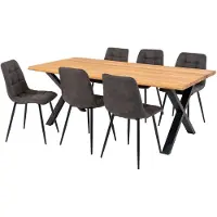 XL mobler Table de salle à manger en chêne naturel avec bord ondulé et rallonge