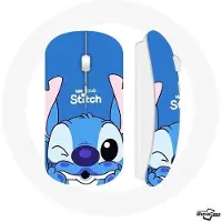 MANIACASE Souris sans fil - Stitch - Mignon - Fond bleu - USB wifi - Compatible Mac et PC