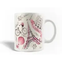MANIACASE Mug - La Tour Eiffel - Bicyclette Rose - Céramique - 30cl - Compatible lave-vaisselle