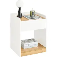 SoBuy table de chevet blanche 45x40x55 cm - table de chevet multifonctionnelle avec tiroir, compartiments ouverts et passage de câbles, adaptée à la chambre à coucher et au salon