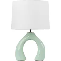 Beliani Lampe à poser céramique verte polyester coton abat-jour en forme de tambour base semi-circulaire design minimaliste