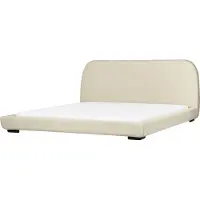 Beliani Lit rembourré Beige clair Tissu avec sommier à lattes 180 x 200 cm Grille à enrouler Tête de lit haute Pieds métalliques Chambre à coucher simple Lit double Lit matrimonial