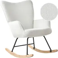 Beliani Fauteuil À Bascule Arset Velours Côtelé Blanc Cassé
