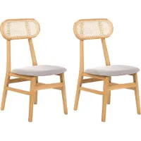 Beliani Ensemble de 2 chaises de salle à manger marron clair bois de caoutchouc assise rembourrée dossier en rotin tressage viennois cuisine salle à manger