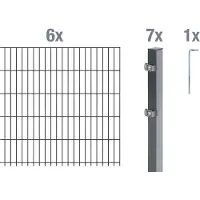 Alberts 651084 Clôture en treillis double comme set complet de clôture de 14 pièces, anthracite, hauteur 140 cm, longueur 12 m