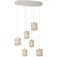 QAZQA Suspension Japandi beige avec abat-jour en tissu 6 lumières - Yente
