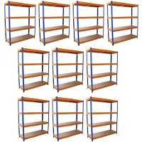 MonsterShop Monster Racking ? Lot de 10 Rayonnages en Acier S-Rax, Etagères en MDF Solide, Assemblage Sans Boulons, 150cm x 50cm x 180cm