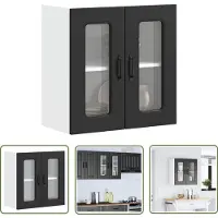 vidaXL Armoire de cuisine suspendue avec porte vitrée Kalmar Noir Matériau dérivé du bois