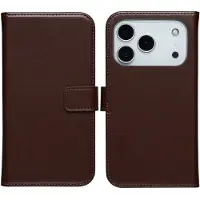 Selencia Étui portefeuille en cuir véritable pour Apple iPhone 17 Pro Max - Marron