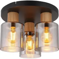Globo Lighting Plafonnier, 3 flammes, bois, verre fumé, noir, D 30 cm