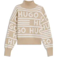 HUGO Pull Oversized Fit à petit col montant et logos jacquard