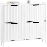 SoBuy FSR177-L-W Meuble à chaussures blanc - étroit avec 4 abattants et 8 étagères