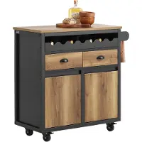 SoBuy Îlot de cuisine Mobile avec roulettes Bois clair et noir Scandinave FKW122-SCH