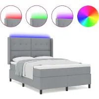 vidaXL Lit boxspring à LED avec tête de lit, gris clair, 140 x 200 cm, tissu