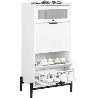 SoBuy Meuble À Chaussures, Meuble D'entrée, Meuble De Rangement À Chaussures Avec 2 Abattants Et 1 Porte En Verre, Pour Petite Entrée, Couloir Et Salon, Blanc, L59xp40xh115 Cm Fsb95-W