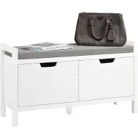 SoBuy FSR63-II-W Banc de rangement 91x30x50 cm, blanc, meuble d'entrée bas avec coussin souple et 2 portes