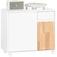 SoBuy Caisson De Bureau À Roulettes Avec Tiroir Et Portes Effet Bois Blanc