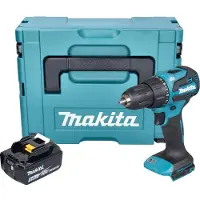 Makita Perceuse à percussion sans fil DHP 490 T1J 18 V 65 Nm Brushless + 1 batterie 5,0 Ah + Makpac - sans chargeur
