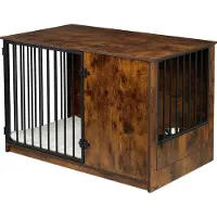 Relaxdays Cage pour chien pour la maison, dimensions intérieures : 65,5 x 102 x 60 cm, 2 gamelles pivotantes, cage pour chien Industrial, MDF et acier, marron/noir