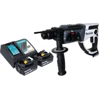 Makita Marteau perforateur sans fil DHR 202 RTW 18 V 20 mm 2,0 J blanc + 2 batteries 5,0 Ah + chargeur