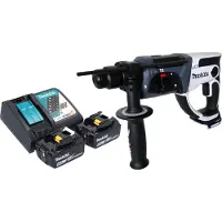 Makita Marteau perforateur sans fil DHR 202 RGW 18 V 20 mm 2,0 J blanc + 2 batteries 6,0 Ah + chargeur