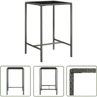 The Living Store Table de bar de jardin Gris 70x70x110 cm Poly rotin et verre