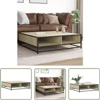 DKD Home Decor Table basse chêne Sonoma 100x100x30 cm bois composite et métal