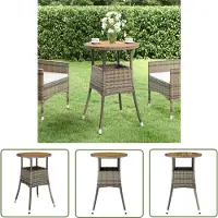 The Living Store Table de jardin Ø60x75 cm Bois d'acacia et Poly rotin Gris