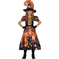 Guirca Witch Stamped Girl Costume Orange 5-6 Years