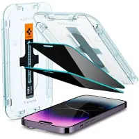 Spigen Protection d'écran en verre trempé GLAStR Privacy Applicator - lot de 2 pour Apple iPhone 14 Pro Max