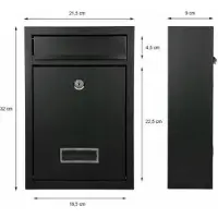 Malatec Boîte aux lettres | Boîte aux lettres murale compacte | Boîte aux lettres d'extérieur | Boîte aux lettres noire| acier inoxydable | 2 clés | Article populaire