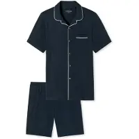 Schiesser Pyjama court bleu foncé / blanc