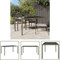The Living Store Table de jardin 150x90x75 cm verre trempé et poly rotin gris