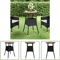 The Living Store Table de jardin Ø60x75 cm bois d'acacia et poly rotin noir