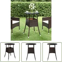 The Living Store Table de jardin Ø60x75 cm verre trempé et poly rotin brun