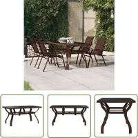 The Living Store Table de jardin marron et noir 140x70x70 cm Acier et verre