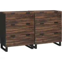 vidaXL Ensemble de deux meubles de rangement, finition noyer, dimensions 120 x 33 x 75 cm, en bois massif de manguier