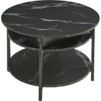 En.casa Table basse 'Kandas' avec plateau élévateur rond 70 x 49 cm piètement acier imitation marbre, noir