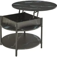 En.casa Table basse 'Kandas' avec plateau élévateur rond 70 x 49 cm piètement acier imitation marbre, noir