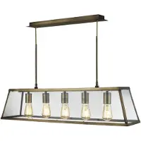 Searchlight Voyager Lampe suspendue à 5 flammes 90cm laiton antique verre