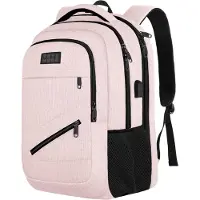 TRVLMORE Sac à dos - 36L - 17 Inch - Sac à dos pour ordinateur portable avec USB - Cartable - Homme et Femme - Sac Rose